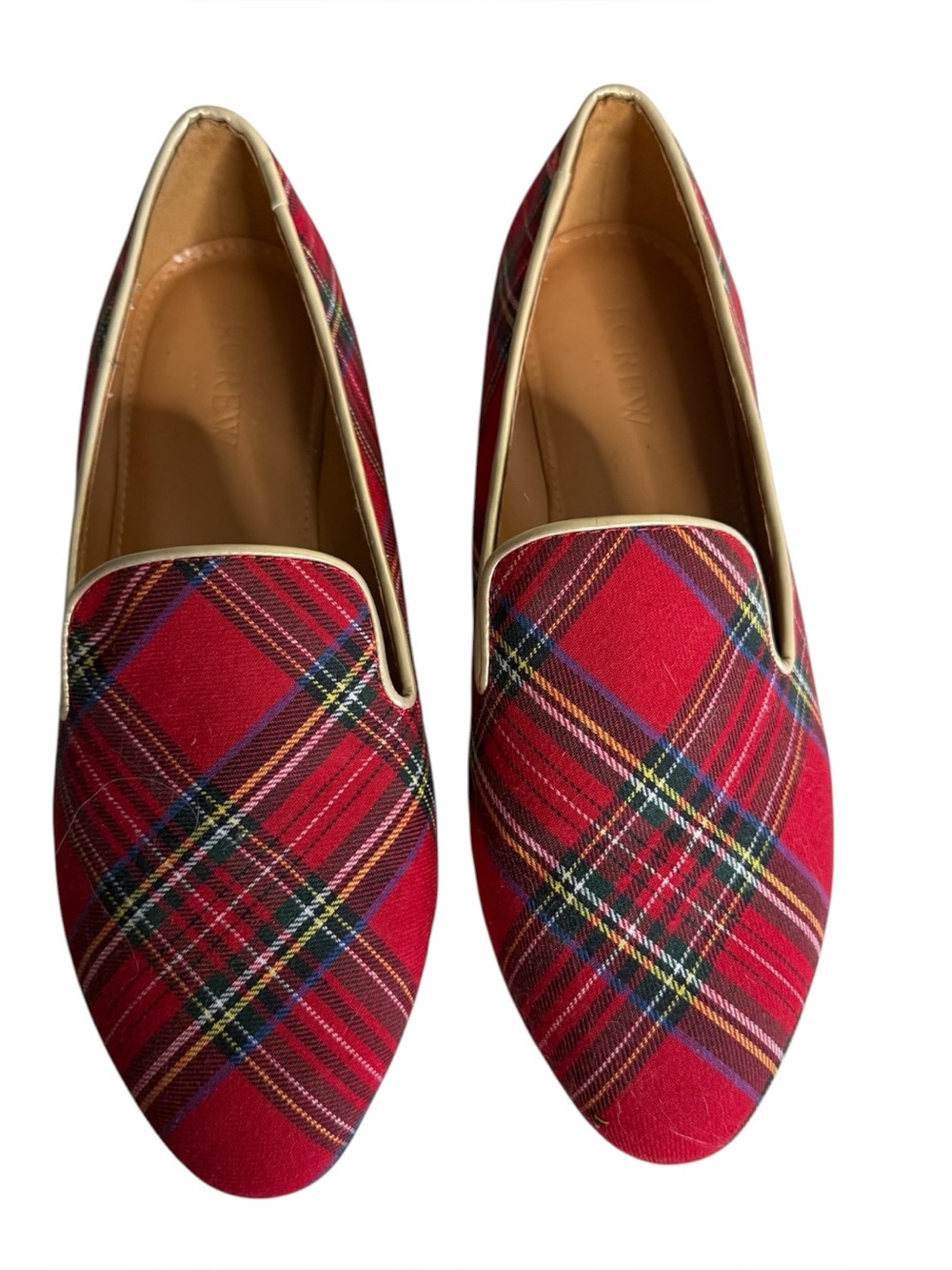 J.Crew Red Stewart Tartan Smoking Slipper Style Flats Size 7.5